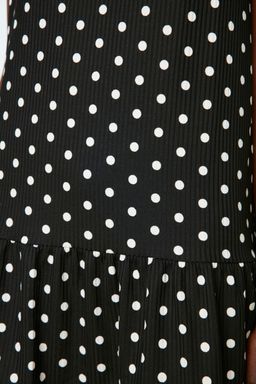 TRENDYOLMILLA Indigo Cicek Bask?l? S?f?r Kol Volanl? Shift/Duz Mini Esnek Orme Elbise TWOSS22EL0794  фото 3