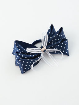 Цена за 6 шт. Бант для волос на резинке «Школьница», белый горошек, 14 см, бело-синий