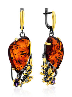 Роскошные вечерние серьги с натуральным коньячным янтарём Версаль