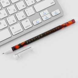 Цена за 10 шт. Ручка шариковая пластик с колпачком, синяя паста, шариковая 0.5 мм Учителю: Золотой учитель - Artfox фото 3