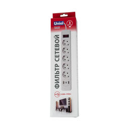 S-GSR5-3 U2C1 WHITE/GREY Сетевой фильтр серии Standard, шнур 3м (Пвс 3х0,75), 5 гнезд, с/з, 2USB+1TYPE C, 10A, 2500Вт. Белый/серый. TM Uniel