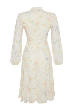 TRENDYOLMILLA Camel Dik Yakal? Etegi Volanl? Sifon Dokuma K?sl?k Elbise TWOAW20EL1313 фото 47