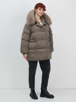 Куртка зимняя женская с мехом и капюшоном тренд коричневого цвета 7639K - Visdeer фото 13