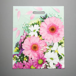 Цена за 50 шт. Пакет «Нежные герберы», полиэтиленовый с вырубной ручкой, 38×45 см, 60 мкм