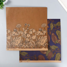 Цена за 5 шт. Бумага для скрапбукинга двусторонняя крафт «Какао и цветы», плотность 180 г, 30.5×32 см