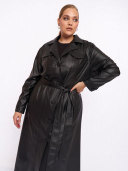 Кожаное пальто PL52109BLK01