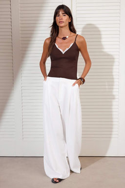 Kahverengi Kontrast Dantel Garnili Ask?l? Triko Bluz TWOSS26BZ00501 - Trendyolmilla фото 2