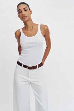 JEANS WIDE LEG CROPPED TIRO ALTO CINTUR?N / Blanco