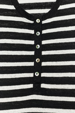 CAMISETA BOTONES CON LINO / Crudo / Negro - Zara фото 6