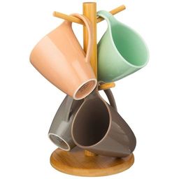 НАБОР ИЗ 4 КРУЖЕК BRONCO MEADOW НА ДЕРЕВ. ПОДСТАВКЕ 380 МЛ