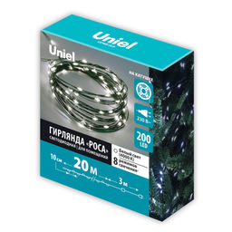 ULD-S2000-200/DGA WHITE IP20 DEW Гирлянда светодиодная "Роса", 20м. 200 светодиодов. Белый свет. Провод зеленый. ТМ Uniel