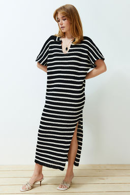 Siyah Mini Cizgili Polo Yaka Elbise TWOSS24EL00824 - Trendyolmilla фото 4