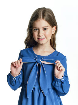 Платье для подростка с бантом UD 7181 серо-синий - Mini maxi фото 3