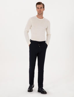 Lacivert Slim Fit Beli Ba_c_kl_ Kanvas Pantolon