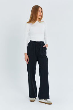 Siyah Cep Detayl? Kot Gorunumlu Wide Leg/Genis Paca Dokuma Pantolon TWOSS25PL00076