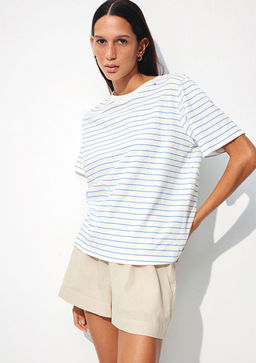 Keten Kar?s?ml? Mavi Tisort