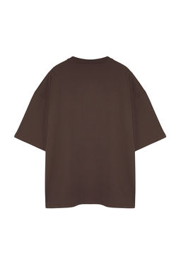 Trendyolmilla Man Buyuk Beden Koyu Kahverengi Oversize Hayvan Bask? ve Nak?sl? %100 Pamuklu T-Shirt TMNSS24BF00018  фото 8