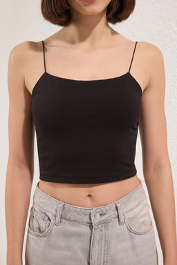 Siyah-Siyah 2li Paket Pamuklu Spagetti Ask?l? Crop Esnek Orme Atlet TWOSS21AL0196
