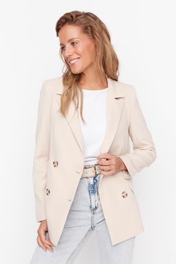 TRENDYOLMILLA Bej Regular Astarl? Kruvaze Kapama Dokuma Blazer Ceket TWOSS21CE0107  фото 8