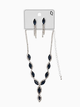 Набор 2 пред-а: серьги, колье "Вечерний шик" лепестки, цвет бело-тёмно-синий в серебре