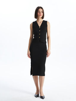 Kad?n Beli Lastikli D?z Triko Etek