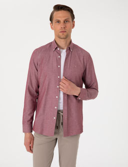 Bordo Oxford Slim Fit Kolay _t_lenebilir G_mlek