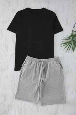 TRENDYOL MAN Siyah - Gri Regular Fit Orme Sortlu Pijama Tak?m? TMNSS25PT00033 - Trendyolmilla фото 2