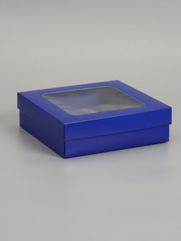 Цена за 5 шт. Коробка складная, крышка-дно, синяя, с окном 20 х 20 х 6 см