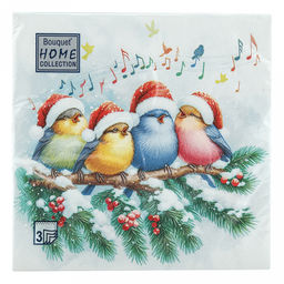 Салфетки бумажные "Bouquet Home Collection Classic" 33х33см, 3-х слойные, 20 штук в упаковке, 100% целлюлоза, "Новогодний квартет" (Россия)