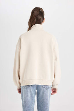 Женская свободная толстая толстовка с воротником-стойкой и половиной молнии с принтом - Defacto фото 6