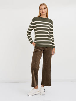 джемпер женский в цвете хаки с полосками молочного цвета - Glenfield фото 2