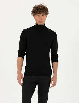 Siyah Slim Fit Bal_k__ Yaka Y_n Kar___ml_ Basic Triko Kazak - Pierre cardin фото 3
