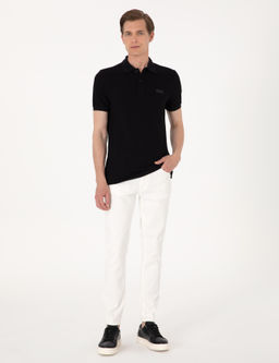 Siyah Slim Fit _rme Dokulu Polo Yaka Ti__rt