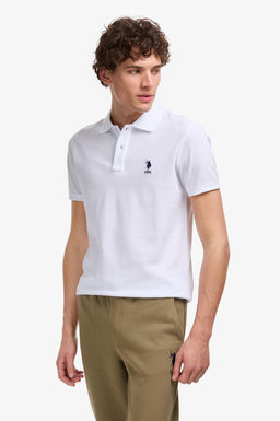 Erkek Slim Fit Polo Yaka Beyaz Basic Ti__rt