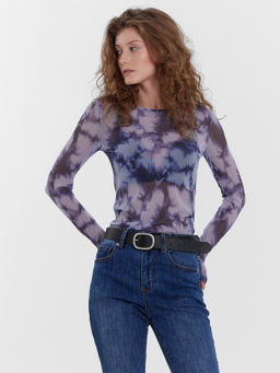 Джемпер женский фиолетовый в технике тай-дай тай-дай на сиреневом 302848