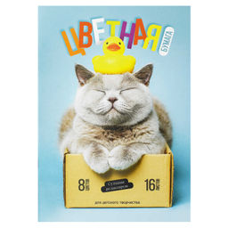 Цветная бумага арт. 73168 КОТ С УТКОЙ /200x275 мм, мягкий переплёт (2 скобы), 16 л, обложка - полноц