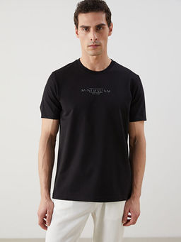 Bisiklet Yaka Bask?l? Penye Erkek Ti??rt