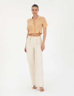 Bej Keten Kar___ml_ Slim Fit Crop G_mlek