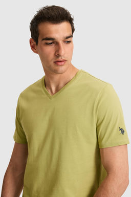 Erkek Regular Fit V Yaka Ye_il Basic Ti__rt