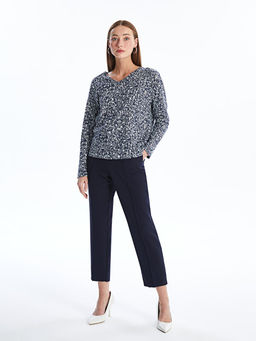 V Yaka Desenli Uzun Kollu Kad?n Bluz