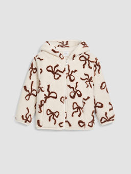 Kap??onlu Desenli K?z ?ocuk Fermuarl? Sweatshirt