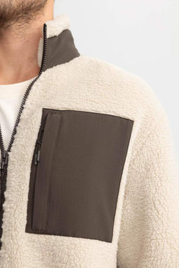 Плюшевое пальто унисекс с воротником-стойкой на молнии - Defacto фото 9