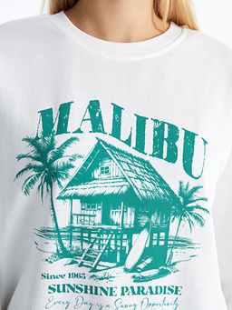 Bisiklet Yaka Bask?l? Oversize Kad?n Sweatshirt