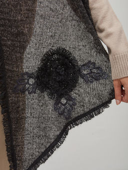 в составе ШЕРСТЬ Тонкий, теплый, мягкий вязаный шарф, декорированный ажурными вязаными цветами - Tantino фото 11