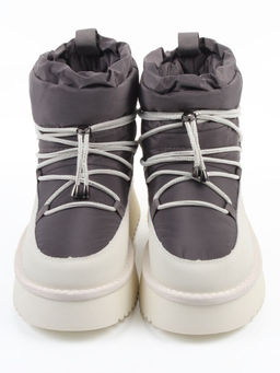 04-WF029-4M DK. GRAY/MILK Ботинки зимние женские (натуральная кожа, курточная ткань, 100% шерсть)