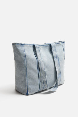 WASHED-EFFECT DENIM TOTE BAG - Zara фото 4