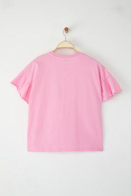 Pembe %100 Pamuk F?rf?r Detayl? Basic Bisiklet Yaka Orme T-Shirt TWOSS22TS2429