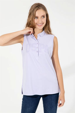Женская сиреневая футболка без рукавов с воротником-поло Неожиданная скидка в корзине - U.s. polo assn фото 3
