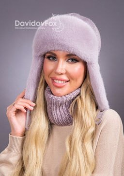 Шапка Ушанка трикотаж экомех чертополох