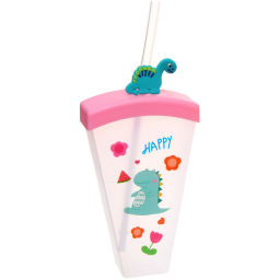 Цена за 2 шт. Стакан пластиковый 600мл "Свежесть лета" с трубочкой, цвета микс